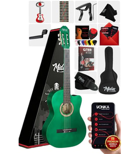 Midex CG-395GRN Yeşil Renk Kesik Klasik Gitar 4/4 Yetişkin Boy Sap Ayarlı Full Set