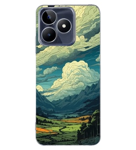 Realme C53 Uyumlu Doğa ve Bulut Desenli Şeffaf Telefon Kılıfı
