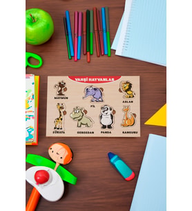 Vahşi Hayvanları Öğreniyorum Puzzle Ahşap Bul Tak Yapboz