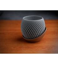 3D Baskı Küre Saksı - Kafes Dokulu İki Parçalı Dekoratif Saksı - Gri-Kahverengi