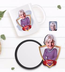 BK Gift Kişiye Özel Büyükanne Karikatürlü Beyaz Kupa ve Ahşap Bardak Altlığı Hediye Seti-1