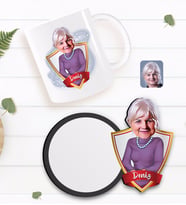 BK Gift Kişiye Özel Büyükanne Karikatürlü Beyaz Kupa ve Ahşap Bardak Altlığı Hediye Seti-1