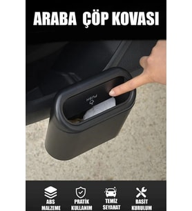 Mini Oto Çöp Kovası Abs Plastik Siyah
