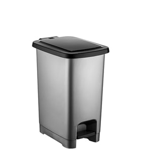 Omnipazar SY-4281 15 lt Slim Pedallı Gri Plastik Çöp Kova Siyah Kapak