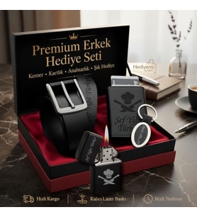 İsme Özel Premium Tasarım Erkek Hediye Seti - Mekanizmalı Otomatik Kartlık Cüzdan Kemer Çakmak Anahtarlık - Babaya Arkadaşa Eşe Sevgiliye Hediye - Şef Logo Tasarımlı