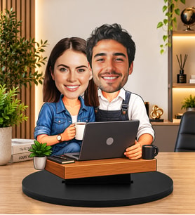Kişiye Özel Sevgili Biblosu – Fotoğraflı Karikatür Çift Figürü, Laptoplu Romantik Eşe ve Sevgiliye Hediye Biblo Ofis Hediyesi