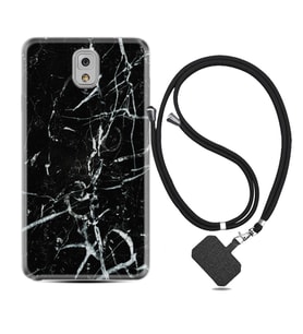 Samsung Note 3 4 5 8 9 20 Ultra 10 Lite Kılıf Boyun Askılı Silikon Black Marble 3 1382