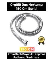 Premium Krom Kopmaz Patlamaz Sızdırmaz Bükülme Dayanıklı Bağlantı Örgülü 150 Cm Sprial Duş Hortumu
