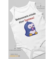 Babaannemin Evinde Diyet Yapılmaz! Baskılı Bebek Zıbını – Çıtçıtlı Body  %100 Pamuk Sıfır Kol (Beyaz)