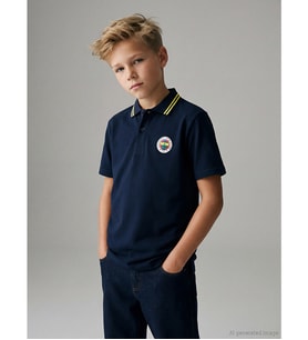 LCW Kids Lacivert Polo Yaka Fenerbahçe Baskılı Erkek Çocuk Tişört