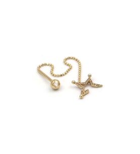 Yarım Yıldız Taşlı Tragus Altın Küpe
