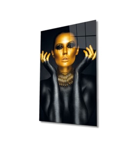 Miyrem Glasses Collection -A1^#  Altın Dudak Afrikalı Kadın Cam Tablo (Çok Renkli)