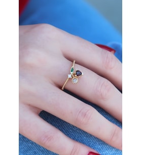 Gold Renk Kiraz Model Zirkon Taşlı Kadın Yüzük TJ-BYK2603