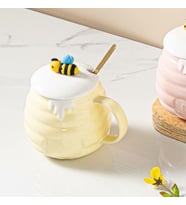 Arı Kovanı Seramik Kupa, Beyaz, 9x7 (Beyaz)