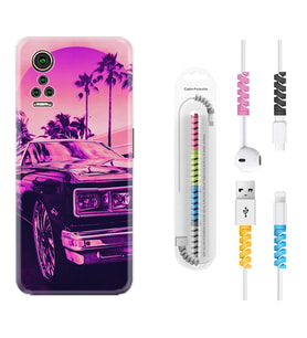 General Mobile GM 21 Pro GM 22 Pro Plus Kılıf Kablo Koruma Spiral Silikon Mor Araba 1711