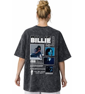 Billie Eilish Hit Me Hard And Soft Şarkıcı Sırt Baskılı Unisex Oversize Vintage Yıkamalı Tişört