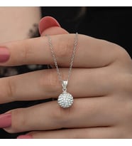 Beyaz Kristal Taşlı  925 Ayar Gümüş Kadın Kolye
