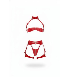Mulvxbrf Brf02 Kırmızı Jartiyer Harness Parlak Deri Fermuarlı Takım - Brf1373 (Mulvix)