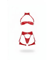 Mulvxbrf Brf02 Kırmızı Jartiyer Harness Parlak Deri Fermuarlı Takım - Brf1373 (Mulvix)