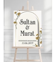 Söz Nişan Düğün İçin 50x70 Karşılama Panosu - Renkli Çiçek Tasarımlı 008