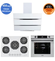 Eminçelik ve AFM TECH Markalı / SOFT 5 Gözlü 1'WOK Beyaz Ankastre Set ( 22 386 + FM7701 + FM3251 )