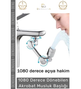 Premium Çift Fonksiyonlu Metal Görünümlü 1080 Derece Dönebilen Akrobat Musluk Ucu Başlığı