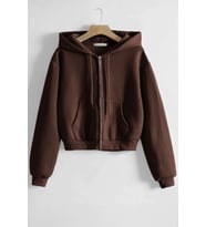Ghassy Co. Kadın Pamuklu Crop Model Kanguru Cepli Sonbahar ve İlkbahar Kapüşonlu Crop Sweatshirt (KAHVE)