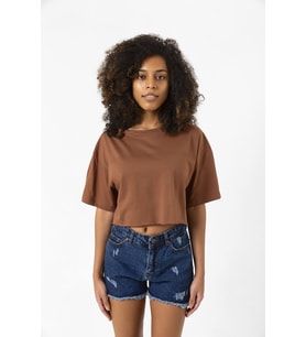 Basic Kahverengi Oversize Crop Tshirt