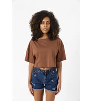 Basic Kahverengi Oversize Crop Tshirt