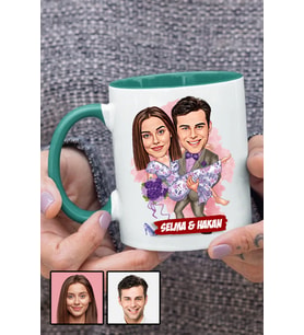 Eşe Romantik Hediye Karikatürlü Yeşil Kupa Bardak