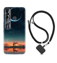 Tecno Spark 6 6 Go 8C 8 Pro 7 7 Pro Kılıf Boyun Askılı Silikon Ay ve Kız 1720