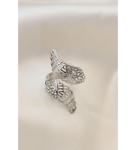 Ayarlamalı Silver Renk Metal Zirkon Taşlı Kanat Yüzük - TJ-BYK2033