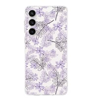 PrintiFy S24 FE ile Uyumlu Kamera Korumalı Floral Lila Tasarımlı Şeffaf Silikon Kılıf