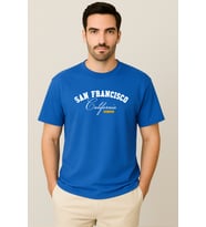 Erkek - Kadın %100 Pamuk San Francisco Baskılı Yarım Kollu Bisiklet Yaka T-Shirt (Mavi)
