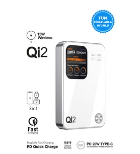 Intouch 10.000 mAh MagSafe Hızlı Şarj QI2/PD 20W TFT Ekranlı Powerbank Premium Serisi