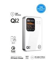 Intouch 10.000 mAh MagSafe Hızlı Şarj QI2/PD 20W TFT Ekranlı Powerbank Premium Serisi