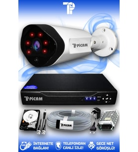 PICAM 1 Kameralı Uzay 1 Dış Kamera Set 2 TB HDD Full HD Gece Görüşlü Güvenlik Kamerası Sistemi