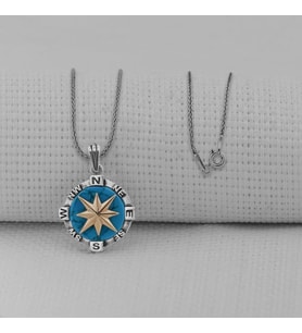 Turkuaz Taşlı Pusula 925 Ayar Erkek Gümüş Kolye