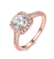 Kare Montür Rose Kaplama Tek Taş Swarovski Gümüş Yüzük
