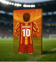 BK Gift Kişiye Özel Sarı-Kırmızı Forma Tasarımlı Kanvas Tablo, Arkadaşa Hediye, Sevgiliye Hediye, Taraftar Hediyesi