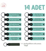 Ofis Çalışanlarına Özel, 14'lü Set, Kişisel İsim Ve Mesaj Yazılı Anahtarlık, Turkuaz & Yeşil