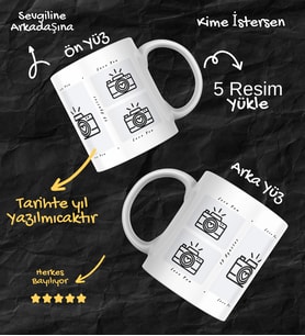 Kişiye Özel 5 Fotoğraflı, İster Düğün, Doğum Günü Veya Sevgiline Hediye Et Özel Anlar - 1.Kalite Porselen Kupa (Pamuk Beyaz)