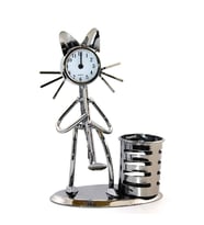 Kedi Tasarımlı Metal Saatli Kalemlik (Mavi)