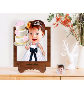 BK Gift Kişiye Özel Kız Çocuk Doğum Günü Karikatürlü Ahşap Standlı 3D Biblo-2 (Beyaz)