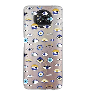 PrintiFy Poco X3 Pro ile Uyumlu Nazar Boncuğu 2 Baskılı Kamera Korumalı Şeffaf Silikon Kılıf