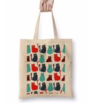 Kediler Cat Pattern Bez Çanta Uzun Saplı