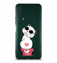 Huawei Y7A Soft Premier Kapak Coolcat Tasarımlı Silikon Kılıf - Yeşil (Şeffaf)