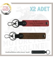 Biker Stiline Özel İsim Plaka ve B Rh (-) Kan Grubu Yazılı Motor x2 Anahtarlık, Nar Çiçeği-Kahve-Syh (Çok Renkli)