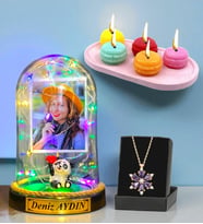 Size Özel Renkli Led Işıklı Fanus, Kokulu Mum ve Gerçek Ametist Taşlı Lotus Kolye (Model 8)