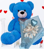 Premium 90 cm Peluş Ayı ve Premium Kalp Balonlu Romantik Mavi Peluş Ayıcık Buketi, Yıldönümü, Özel Gün - Sevdiğine Hediye (Koyu Mavi)